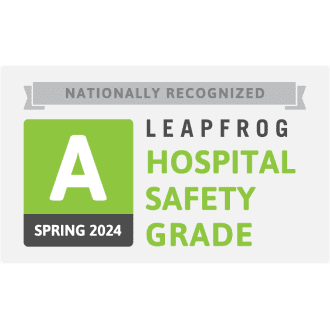 Nationally Recognized. Leapfrog Hospital Safety Grade A. Spring 2024.